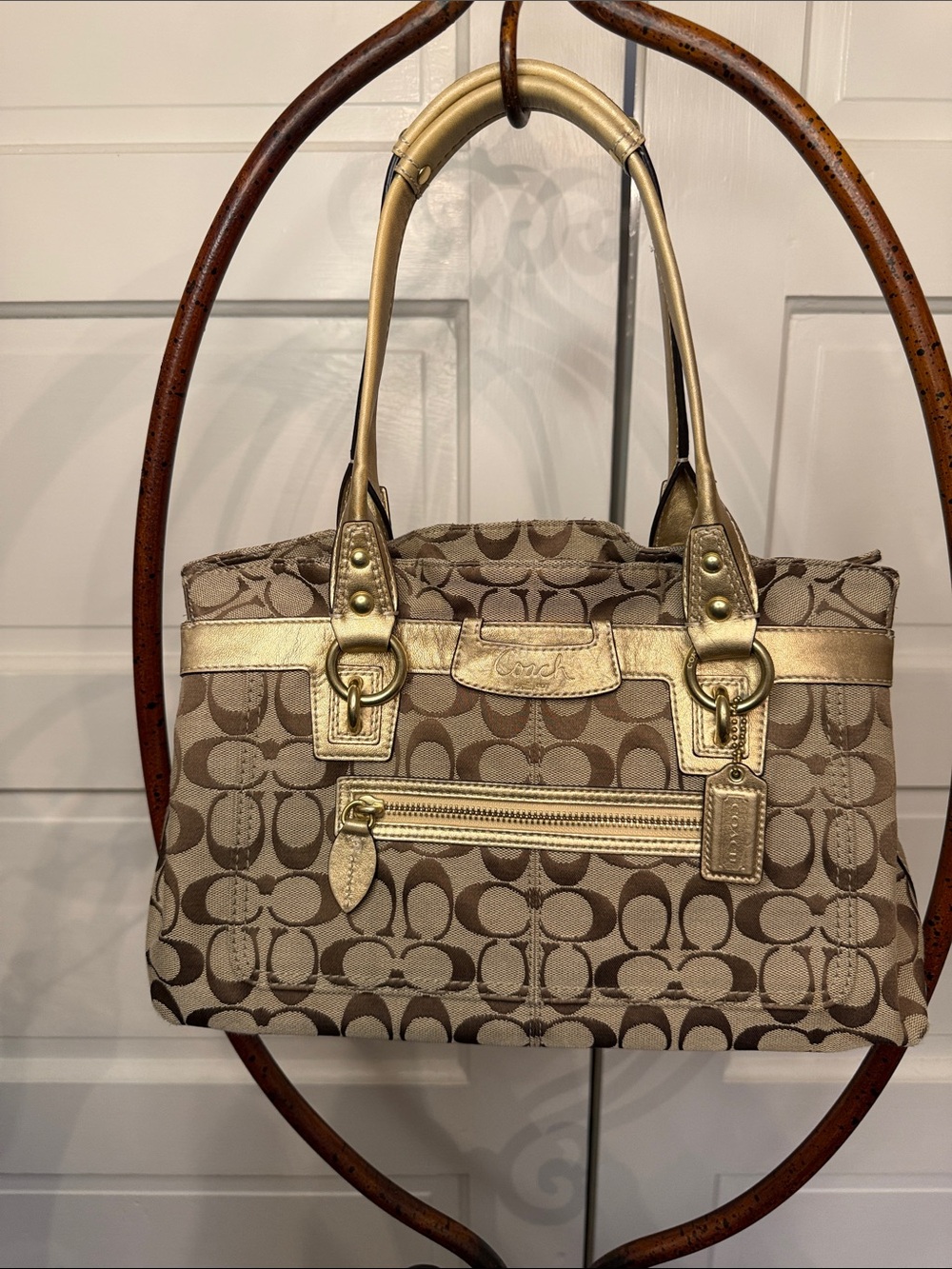 Coach bratz Y2K Tan Signature Jacquard Shoulder Bag with Gold Trim